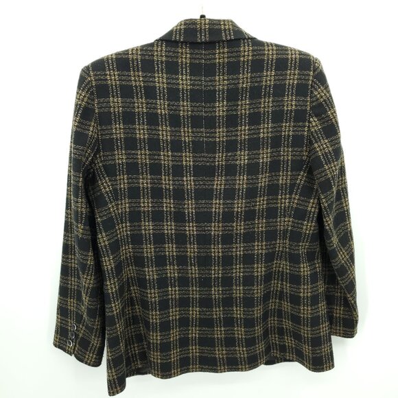 VTG 90s Worthington Tweed Wool-Blend Grid-Plaid Blazer 10P Brown/Black - Picture 2 of 15